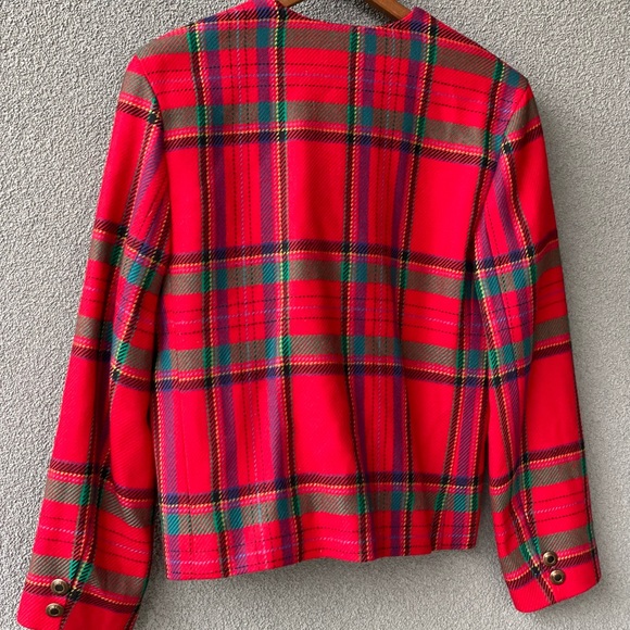 Virgin Red Wool Jacket, Vintage Louben Size 8 Blazer, Green, Yellow, Blue,Purple - Picture 9 of 12